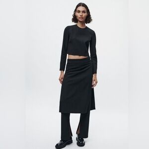 Zara Black Pinstripe PareoSkirt Over High Waist Trousers
